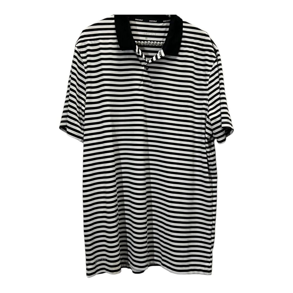 Nike Black and White Striped Polo Shirt